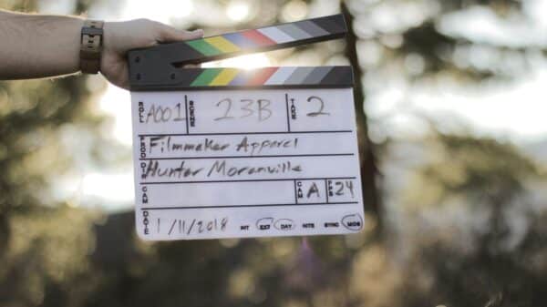 person holds clapperboard hunter moranville dated january 11, 2018